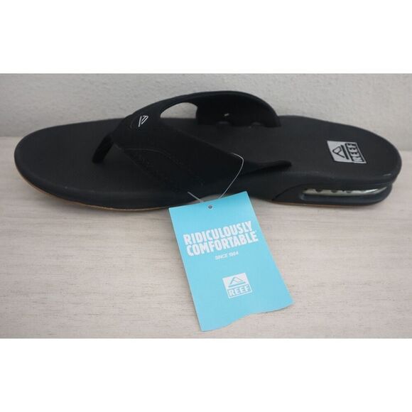 Reef Men\'s Sz 14 Black/Silver Fanning Flip-Flop Sandals w/Built-In Bottle Opener main image 4